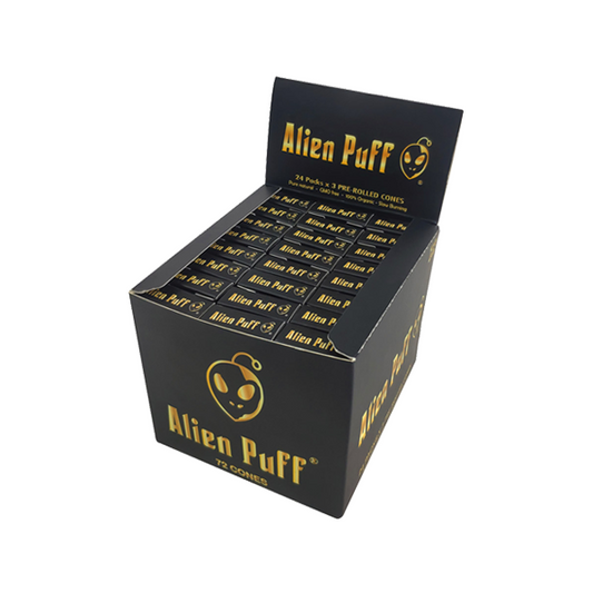 72 Alien Puff Black & Gold 1 1/4 Size Pre-Rolled Cones ( HP146APC )