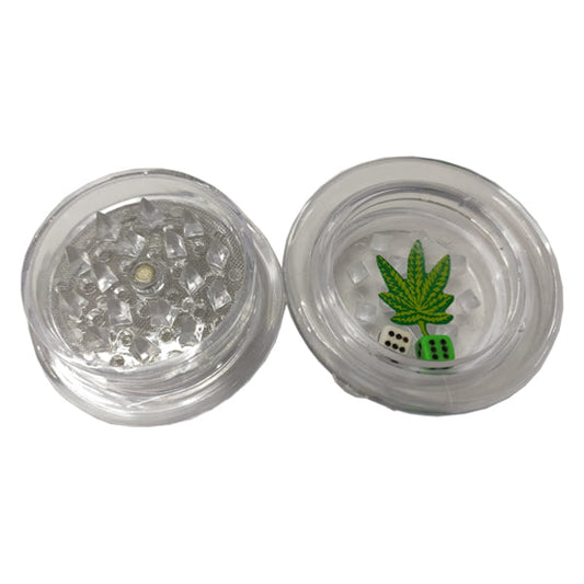 2 Parts 4Smoke Plastic Clear Leaf Grinder with Dice - HX035-1