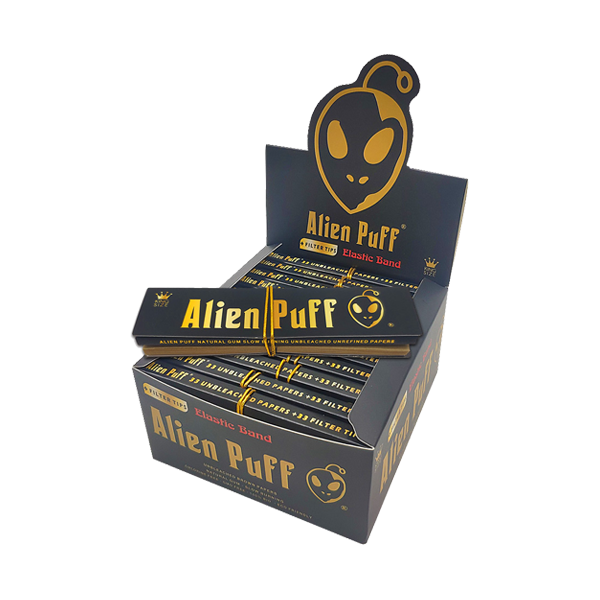 33 Alien Puff Black & Gold King Size Elastic Band Unbleached Papers + Filter Tips ( HP184 )