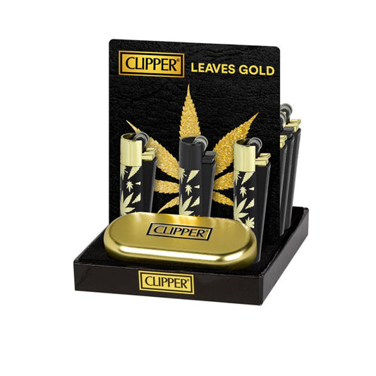 12 encendedores Clipper Metal Flint Gold Leaves - Edición limitada