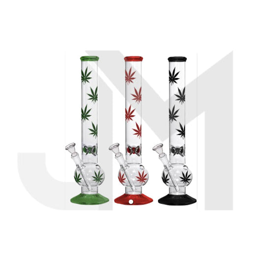 Bong grande de cristal con hojas de cannabis de 16" - GB-77