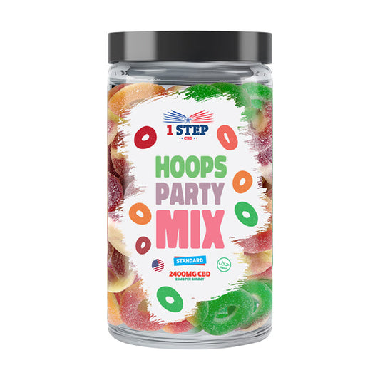 1 Step CBD Standard CBD Hoops Party Mix Gomitas 2400 mg (800 g) (COMPRE 1 OBTENGA 1 GRATIS)
